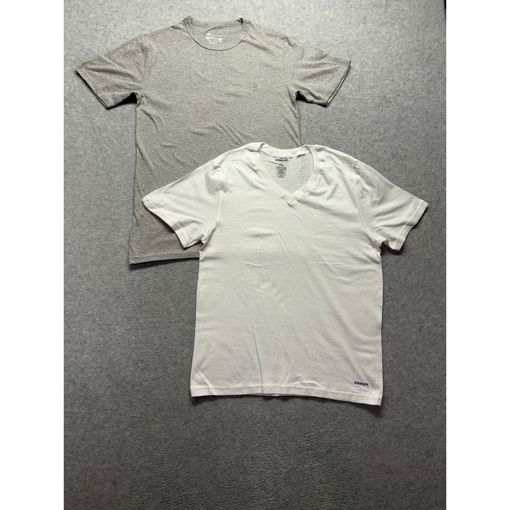 Mens T-Shirt Lot 2 New Balance Grey Crew Neck Stanley White V-Neck Small